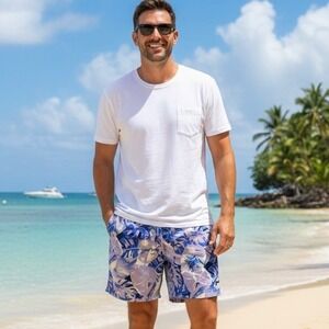 Columbia PFG Swim Shorts Men Large Purple Floral Hawaiian Pockets Omni‎ Shade